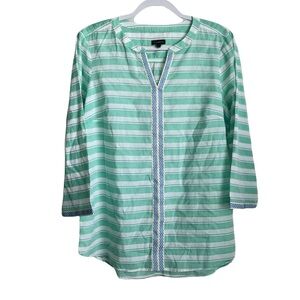 Talbots Green Striped Cotton Top size L